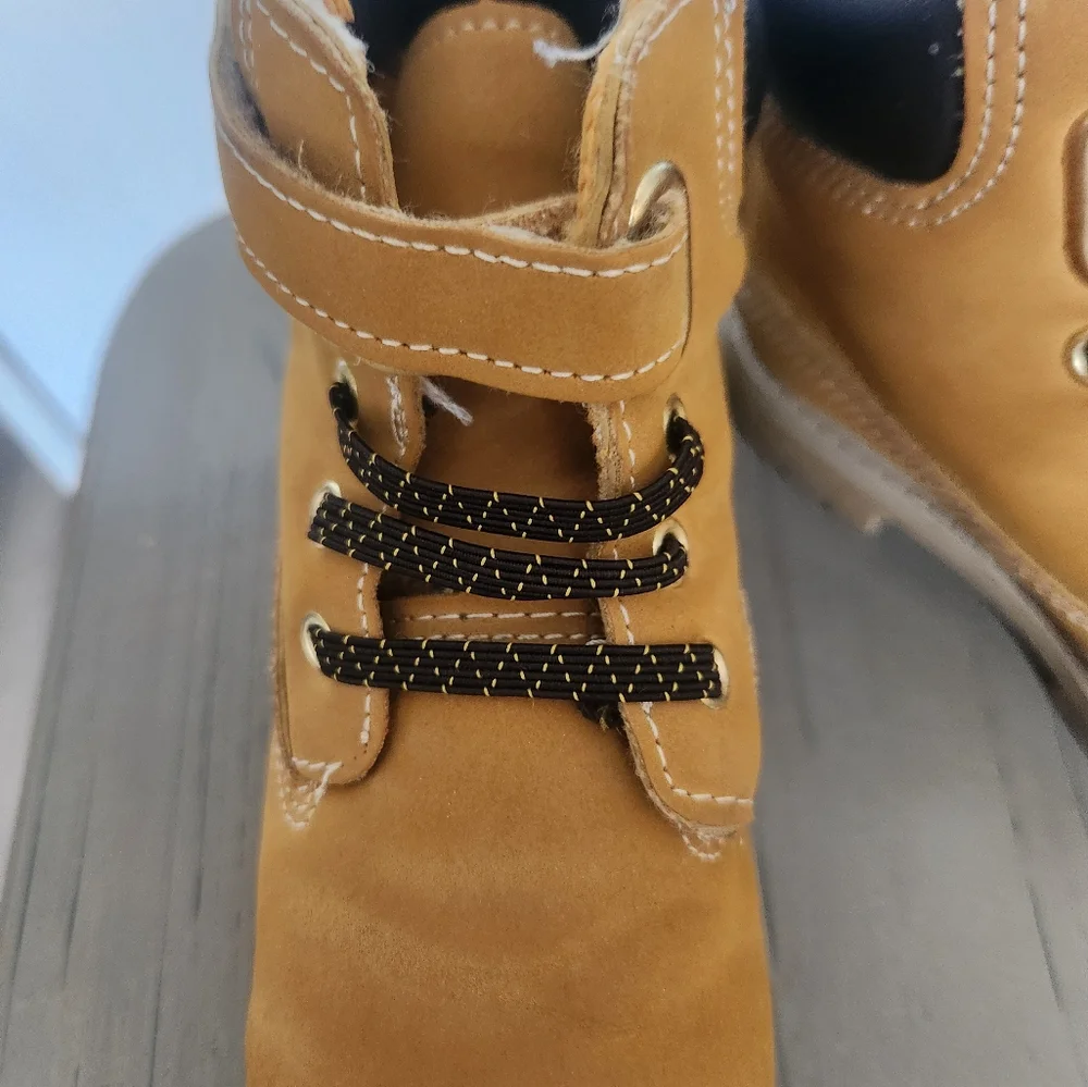 Wonder Nation Kids Tan Boots with Black Laces And Velcro